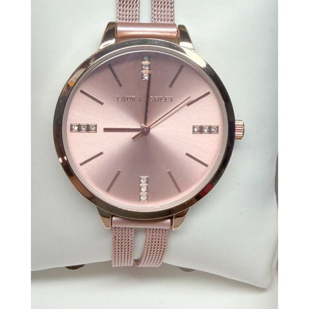 Laura Ashley Rose Gold Mesh Watch Split Band Pink Dial 1.5